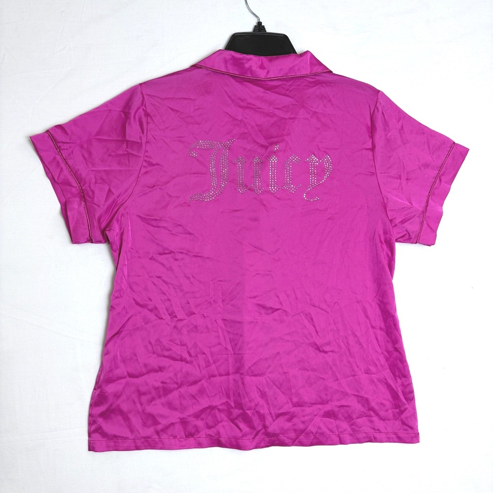 Juicy‎ Couture Magenta Pink Satin Rhinestone Sleep Shirt XL Short Sleeve PJ Top